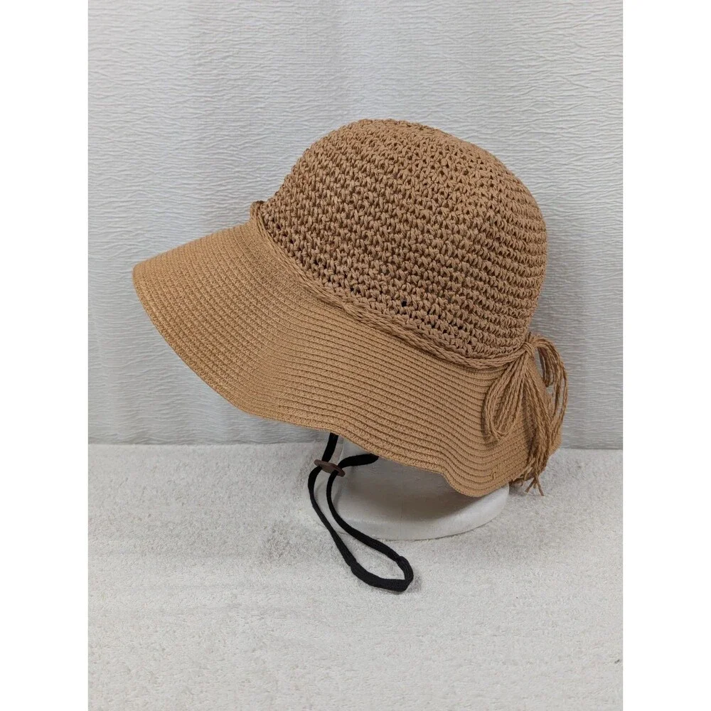 FURTALK - Women's - Sun Straw Hat Wide Brim - Chin Strap - Size M/L